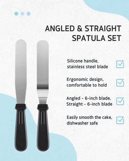 Syntus 65 PCs Cake Decorating Kit with Cake Stand Turntable, Cake Baking Supplies 30+1 Piping Bags, 24 Piping Tips, Offset & Straight Spatulas, 3 Scrapers, Leveler, 2 Couplers & 1 Tips Brush