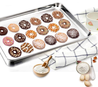 TeamFar Baking Sheet Set of 2, Baking Pans Tray Cookie Sheet Stainless Steel, Non Toxic & Healthy, Mirror Finish & Rust Free, Easy Clean & Dishwasher Safe