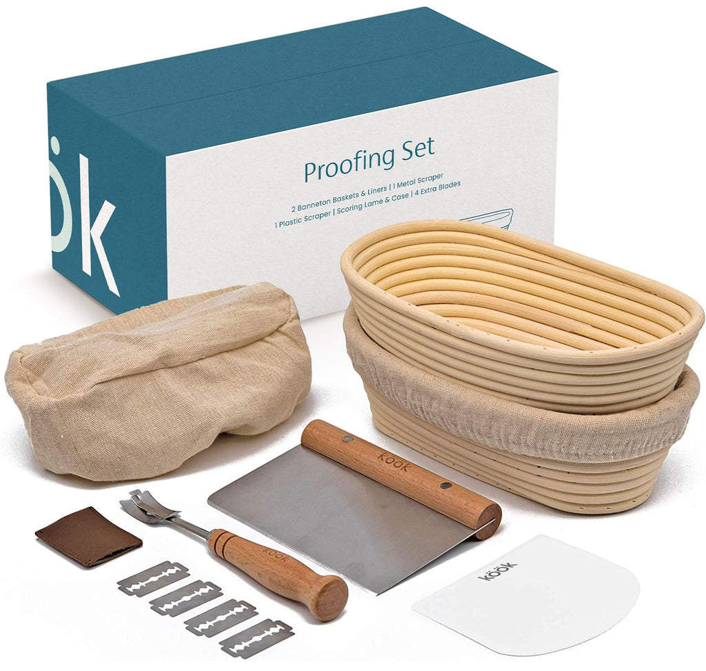 Banneton Bread Proofing Basket, Kook, Sourdough Proofing Bread Basket, Bread Banneton Proofing, Artisan Sourdough Making Baskets, 9 Inch Rattan Baskets and Cloth Liners, Set of 2, Round