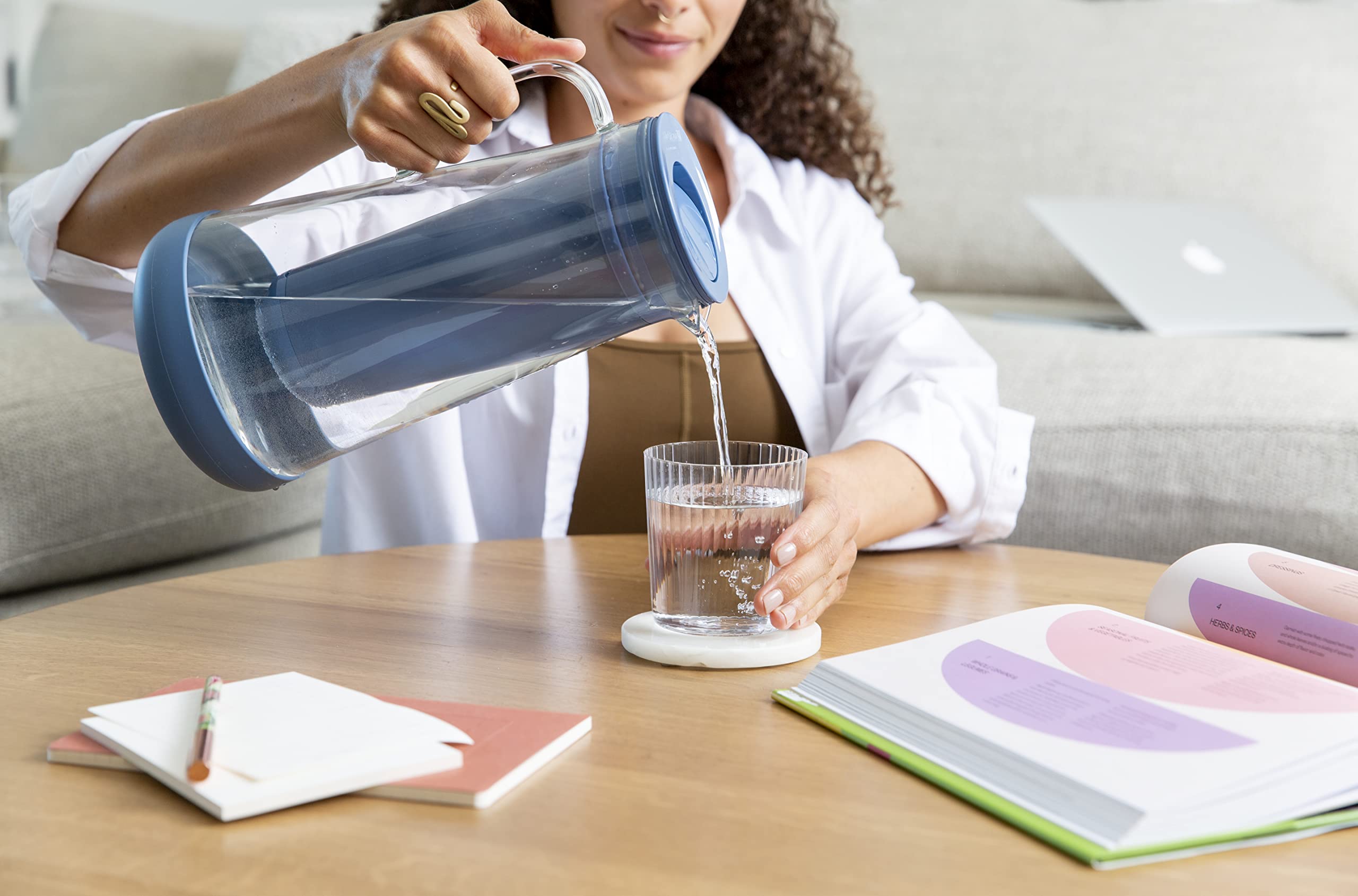 LifeStraw Home– Water Filter Pitcher, 7-Cup, Glass with Silicone Base, Stormy Blue, for Everyday Protection Against Bacteria, parasites, microplastics, Lead, Mercury, PFAS and a Variety of Chemicals