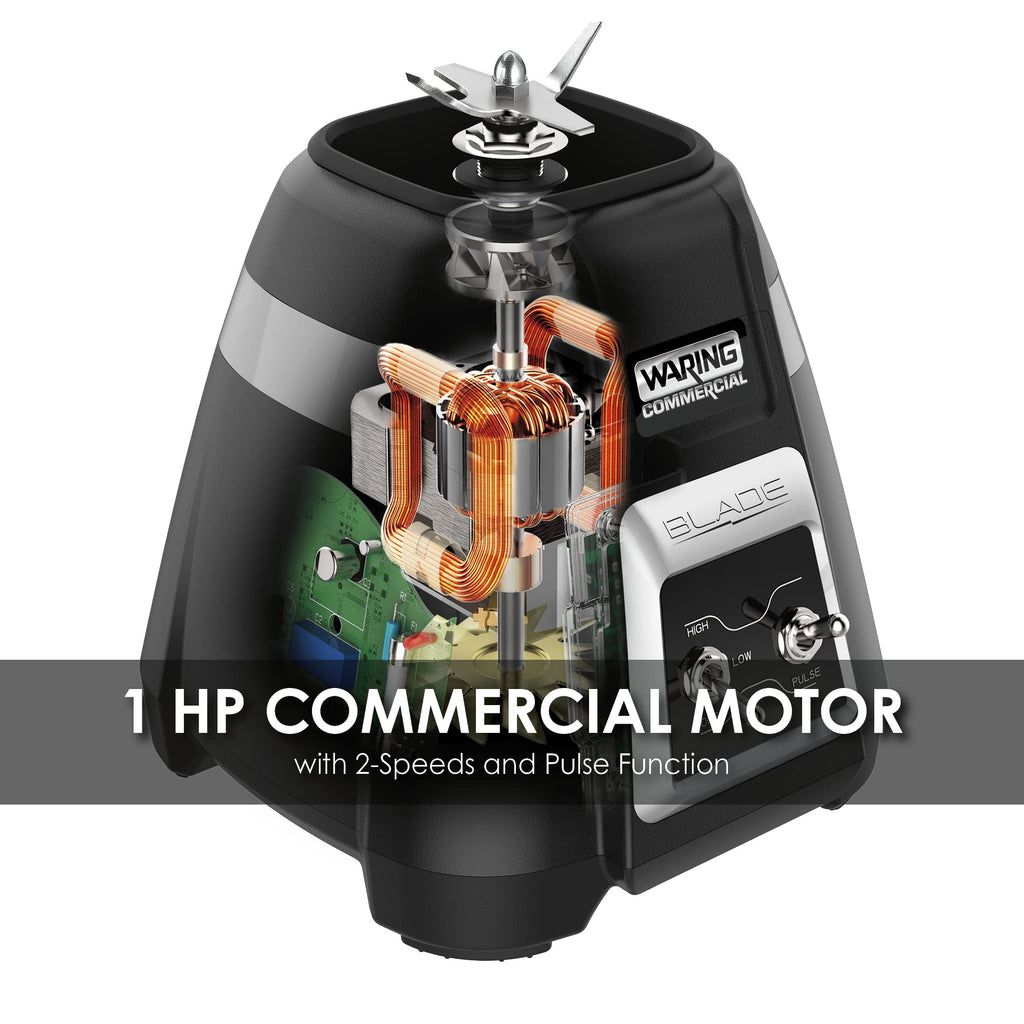Блендер Waring Commercial BB300 Blade 1 HP з тумблерним керуванням та функцією імпульсного режиму, контейнер для штабелювання з кополіестеру без бісфенолу А об'ємом 48 унцій, 120 В, 5-15-фазна вилка, чорний колір