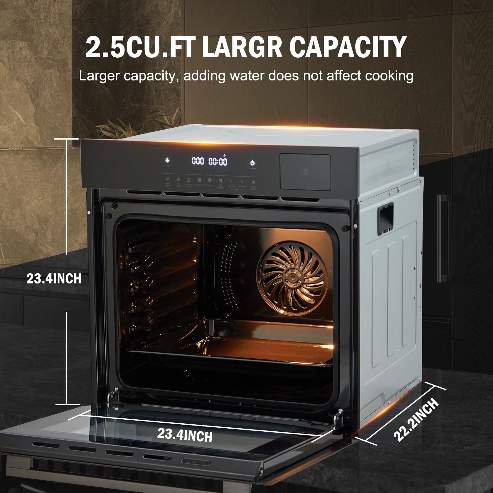 MERXENG 24" Pojedynczy Piekarnik Ścienny, 2.5 Cu.ft Wbudowany Timer-Konwekcyjny Piekarnik Ścienny Elektryczny z 8 Trybami Pieczenia, 3000 W, 240 V, Stal Nierdzewna, Ogrzewanie 3D, Timer, Sterowanie Dotykowe, Blokada Bezpieczeństwa, Czarny
