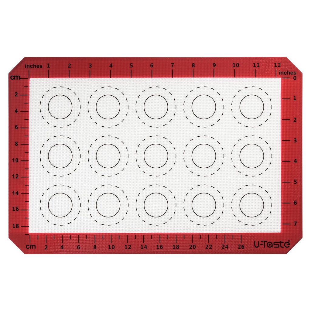 U-Taste 446ºF Heat Resistant Macaron Silicone Baking Mat, Non Stick Reusable Cookies Pastry Sheet Liner with Edge Enhancement Circle Measurement (Half/Jelly Roll/Quarter Sheets Size, Aqua Sky)