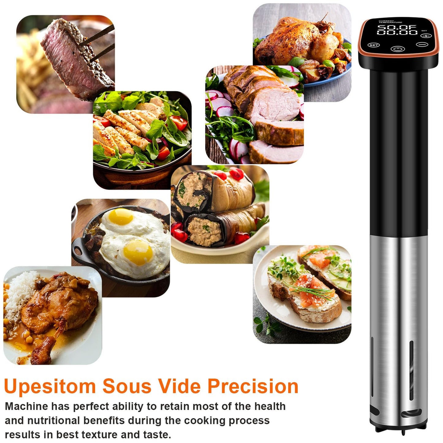 Sous Vide Machine, Sous Vide Cooker 1100W Sous Vide Precisional Machine, Ultra-quiet Working, Accurate Temperature, Immersion Circulator, IPX7 Waterproof, Touch Control, Digital Timer, Fast Heating