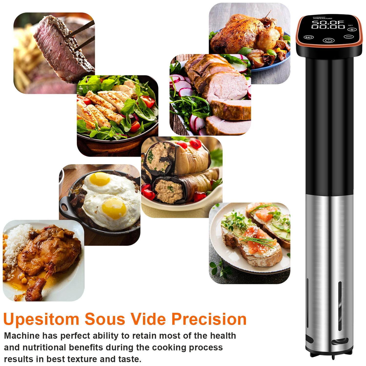 Sous Vide Machine, Sous Vide Cooker 1100W Sous Vide Precisional Machine, Ultra-quiet Working, Accurate Temperature, Immersion Circulator, IPX7 Waterproof, Touch Control, Digital Timer, Fast Heating
