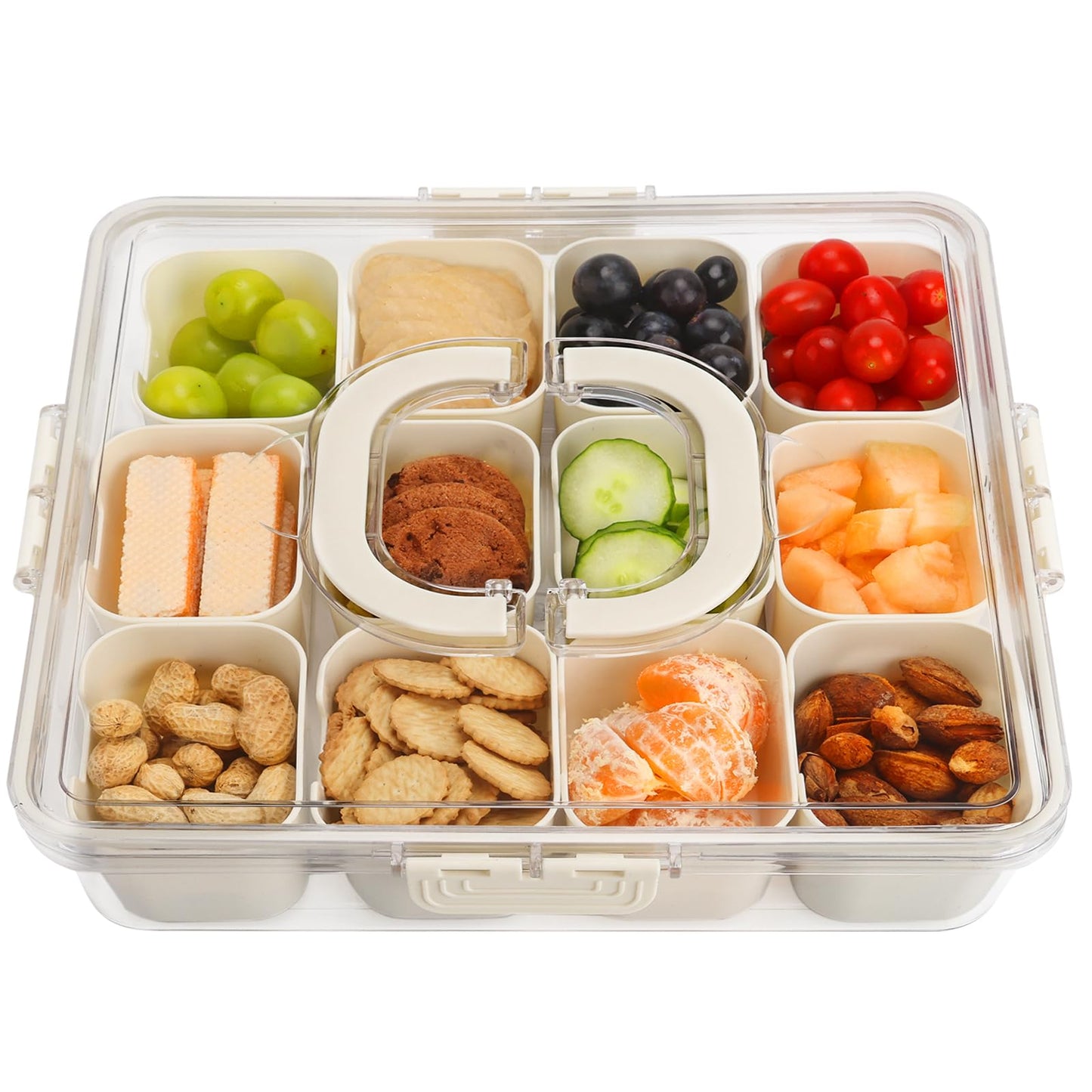 shopwithgreen Divided Serving Tray with Lid and Handle, Portable Snackle Box Charcuterie Container for Party, Veggies, Snack, Fruit, Nuts, Candy, Christmas Tray Snack Box for Entertaining, Picnic