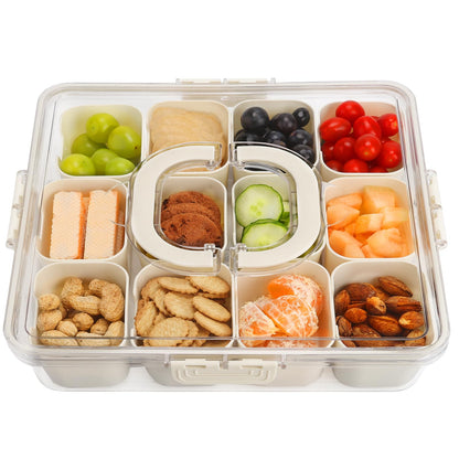shopwithgreen Divided Serving Tray with Lid and Handle, Portable Snackle Box Charcuterie Container for Party, Veggies, Snack, Fruit, Nuts, Candy, Christmas Tray Snack Box for Entertaining, Picnic
