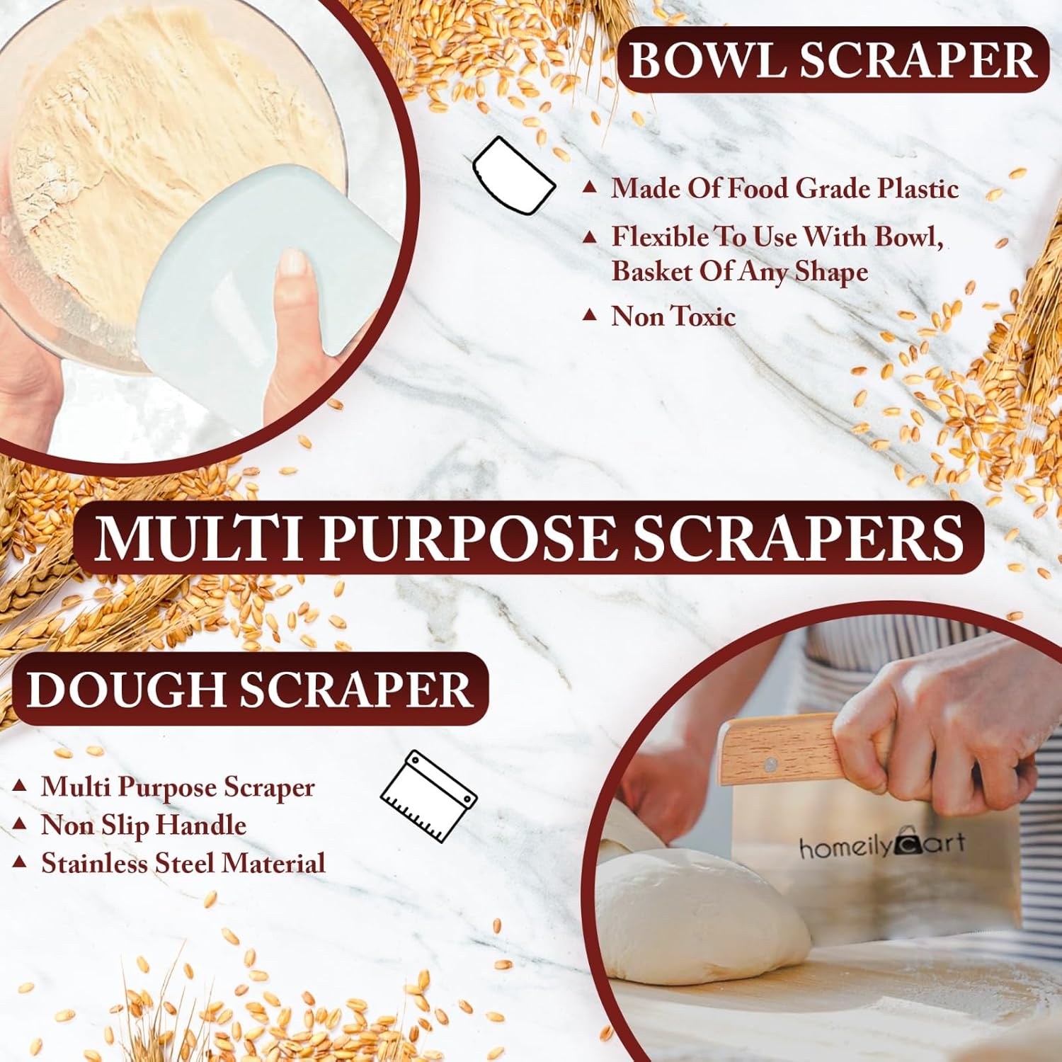 Banneton Bread Proofing Basket Set of 2-9" Round & 10" Oval - Rattan Sourdough Proofing Baskets and Sourdough Bread Baking Supplies for home bakers.