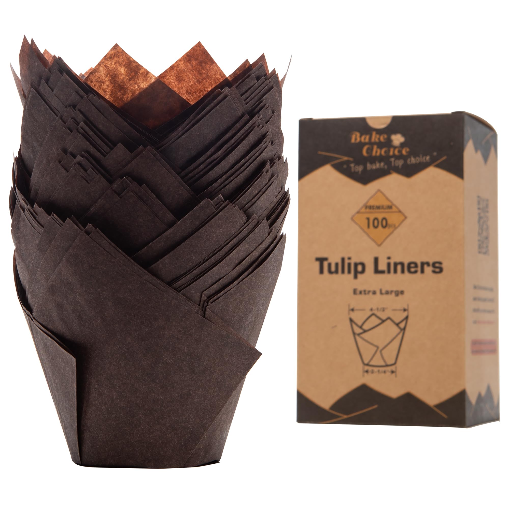 Nordic Paper 100pcs Large Size Natural Tulip Cupcake Liners for Baking, Large Muffin Liners, Cupcake Wrapper for Party, Christmas