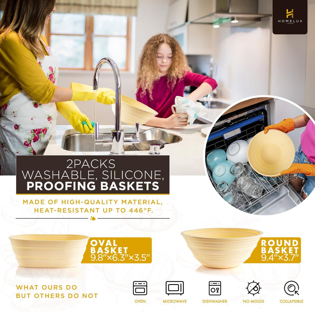 Sourdough Starter Kit, Silicone Banneton Bread Proofing Basket Set, Sourdough Bread Baking Supplies, Bread Making Kit for Sourdough Proofing with Bread Baking Bowl for Artisan Breads (Yellow)