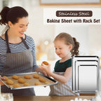 Baking Sheet with Racks Set [2 Sheets + 2 Racks], Stainless Steel Baking Sheets with Cooling Racks, Nonstick Pan, Warp Proof & Rust Proof & Easy to Clean, Size 12 X 10 X 1 Inch