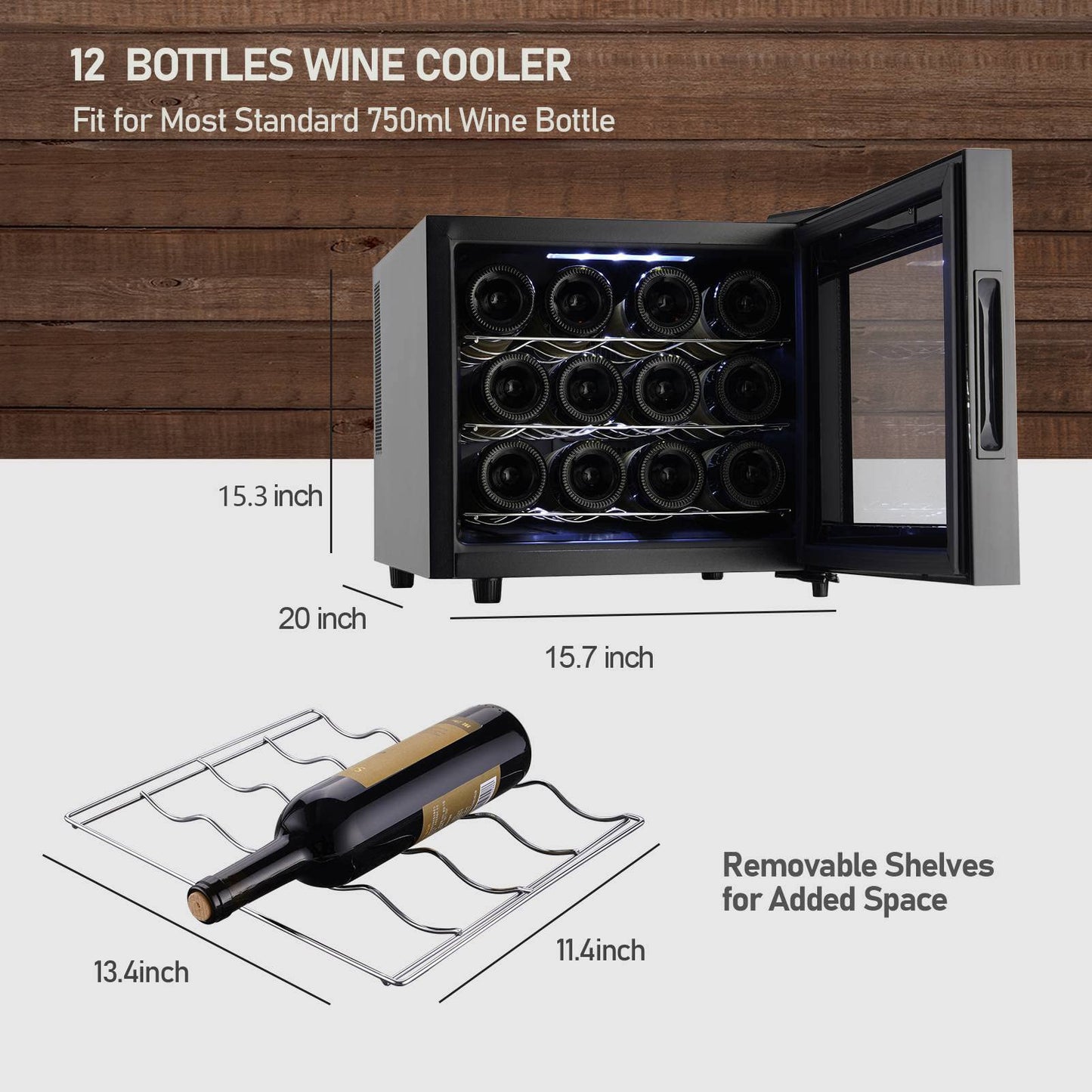 JINJUNYE Wine Cooler Refrigerator, 12 Bottle Small Wine Fridge, Countertop Wine Cooler Temperature Control, Mini Freestanding Wine Cellars Glass Door for Home, Office