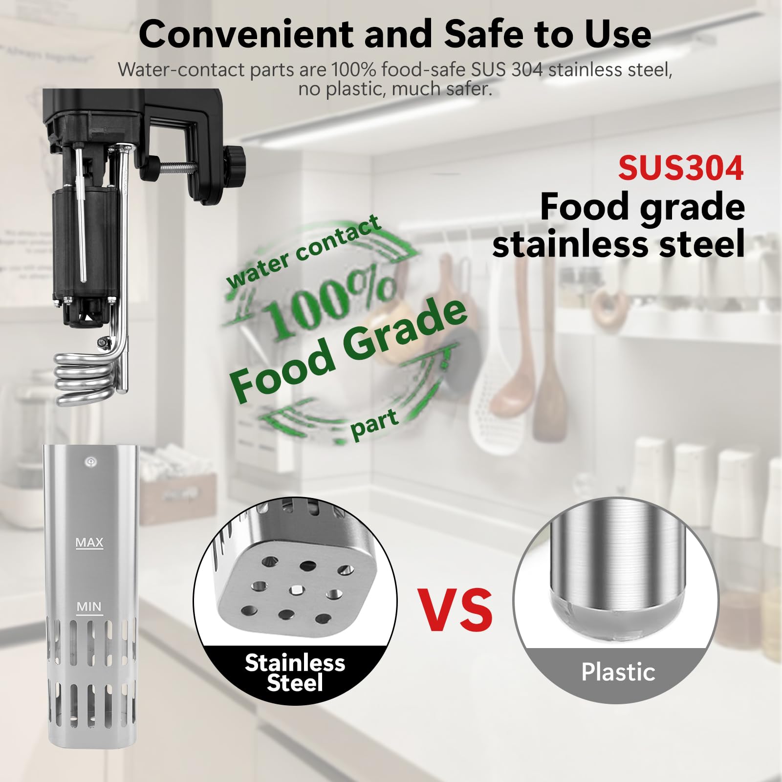 KURSINNA Sous Vide Machine, 1000 W Sous Vide Cooker, 15 dB Ultra-cichy cyrkulator zanurzeniowy z dokładnym cyfrowym timerem temperatury, IPX7 Wodoodporny precyzyjny garnek