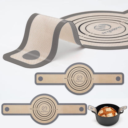 Silicone Bread Sling Dutch Oven - Best Japan Silicone Non-Stick & Easy Clean Reusable Baking Mat With Extra Long Handles, 2 Grey Set for Transferable Dough