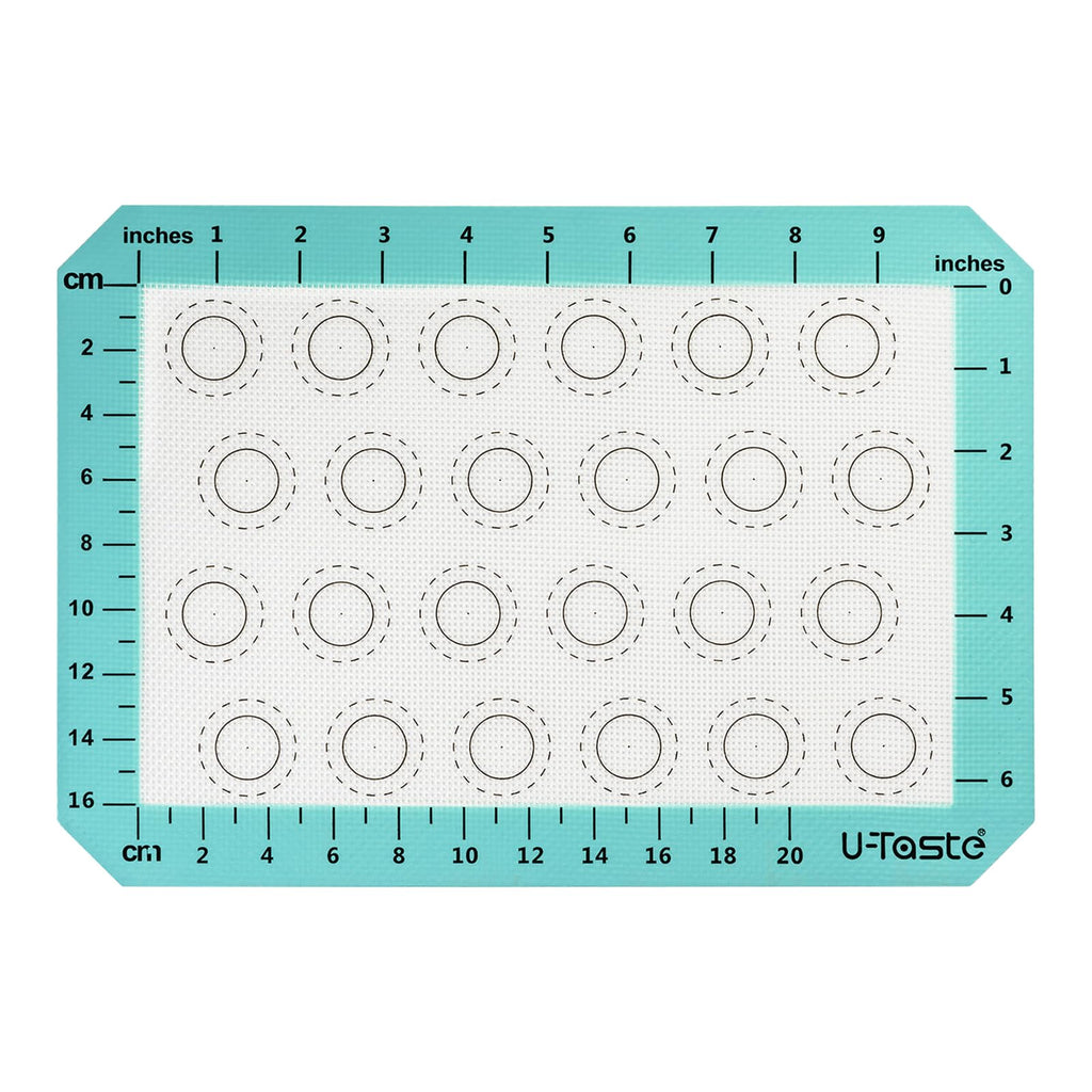U-Taste 446ºF Heat Resistant Macaron Silicone Baking Mat, Non Stick Reusable Cookies Pastry Sheet Liner with Edge Enhancement Circle Measurement (Half/Jelly Roll/Quarter Sheets Size, Aqua Sky)