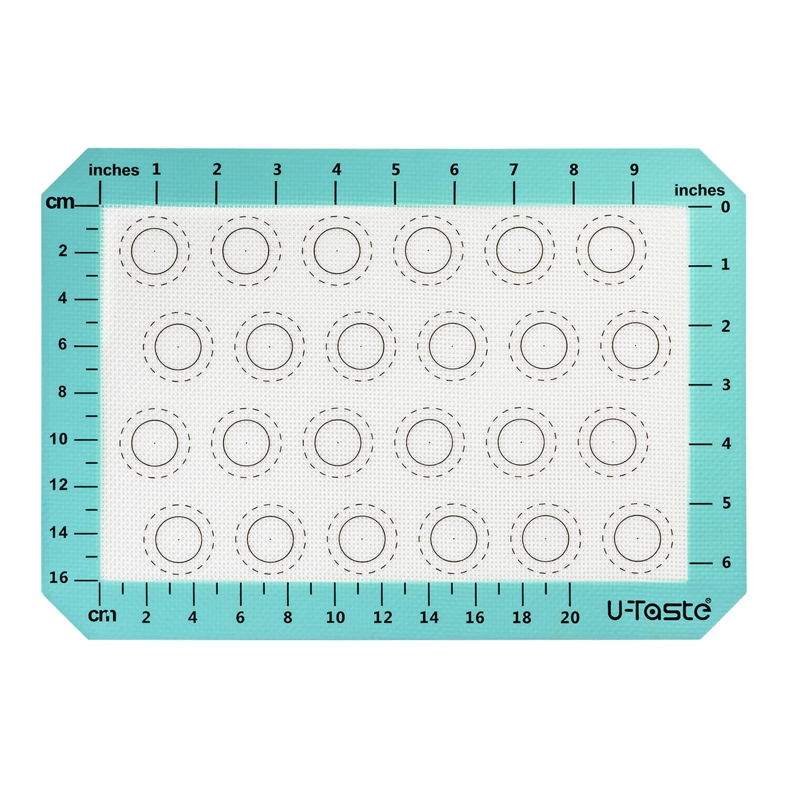U-Taste 446ºF Heat Resistant Macaron Silicone Baking Mat, Non Stick Reusable Cookies Pastry Sheet Liner with Edge Enhancement Circle Measurement (Half/Jelly Roll/Quarter Sheets Size, Aqua Sky)