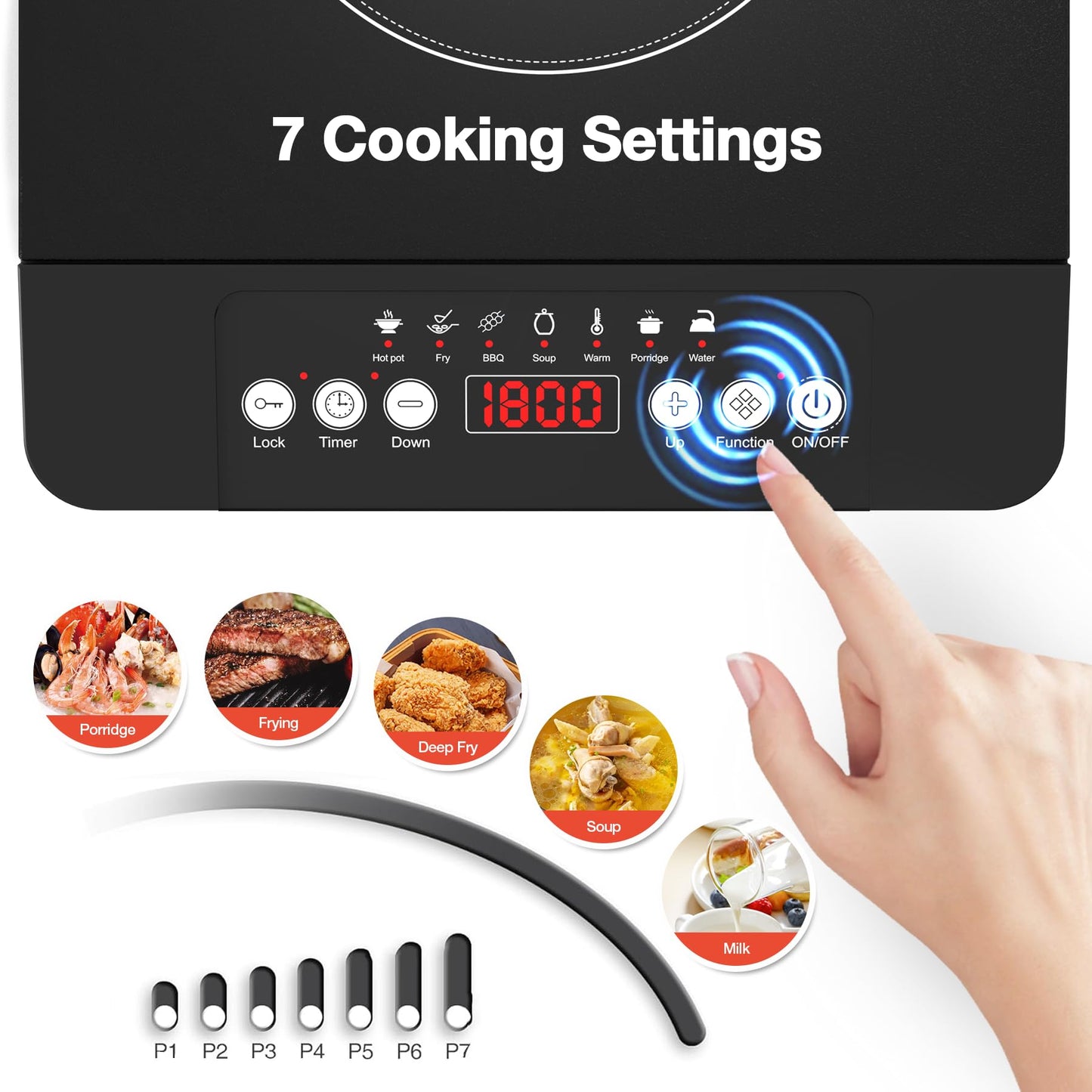 VBGK Portable induction Cooktop,110V Single Burner Induction Stove Top,1800W Induction Hot Plate Electric Burner,7 Power Levels, Kids Lock & Timer,LED touch control,Overheat Protection