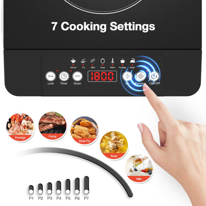 VBGK Portable induction Cooktop,110V Single Burner Induction Stove Top,1800W Induction Hot Plate Electric Burner,7 Power Levels, Kids Lock & Timer,LED touch control,Overheat Protection