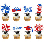 Graduation Decorations 2025 Blue, Graduation Cupcake Toppers 2025 Blue Black, Glitter Class of 2025 Cupcake Toppers Supplies, Class of 2025 Congrats Grad Cap Diploma Cupcake Picks - 40Pcs