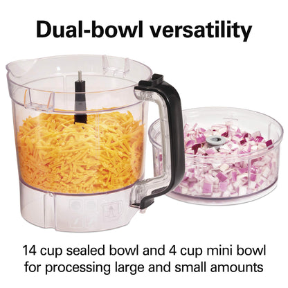 Hamilton Beach Stack & Snap Food Processor and Vegetable Chopper, BPA Free, Stainless Steel Blades, 14 Cup + 4-Cup Mini Bowls, 3-Speed 500 Watt Motor, Black (70585)