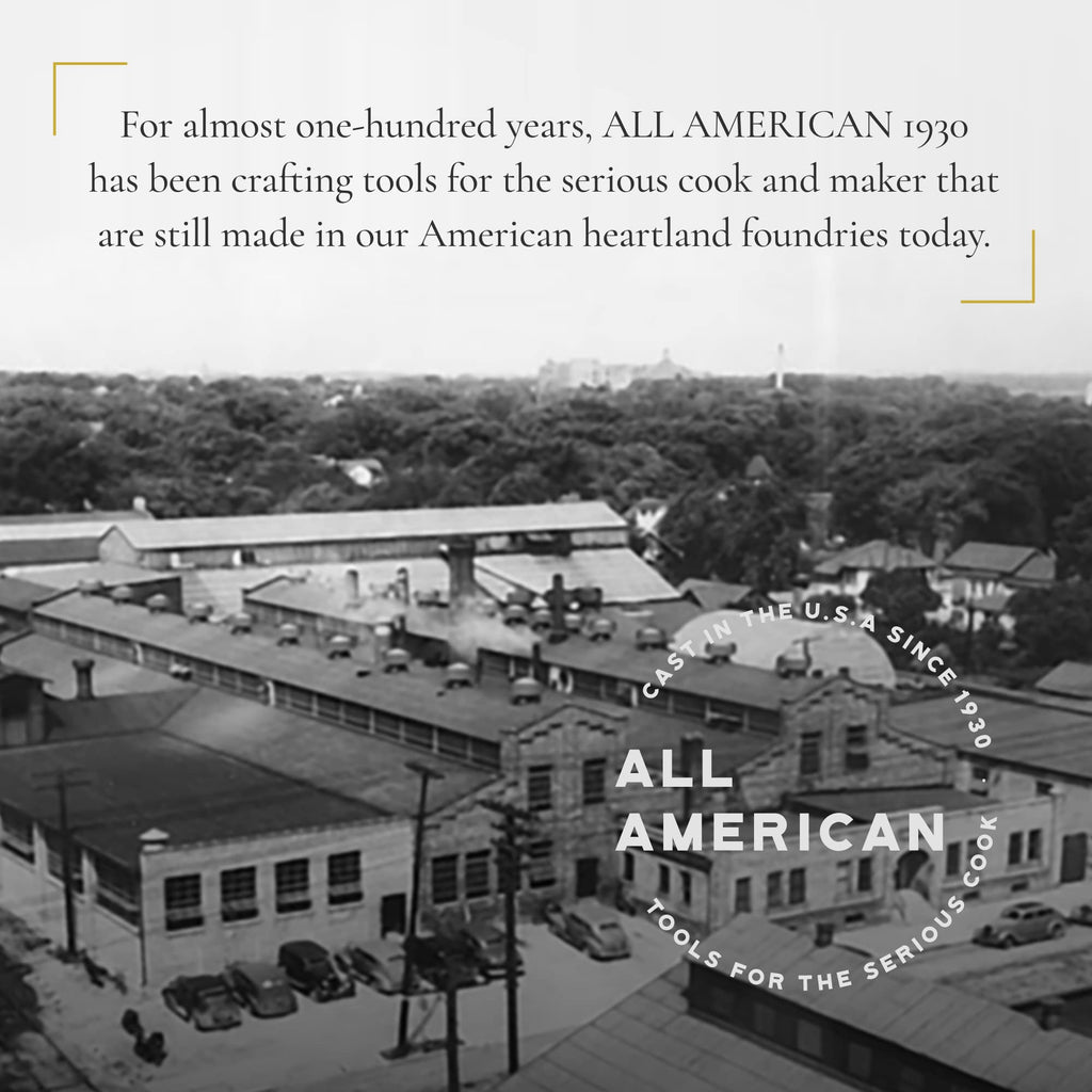 All American 1930: szybkowar/konserwator 10,5 qt (model 910) — ekskluzywny system uszczelniania metal-metal — łatwe otwieranie i zamykanie — nadaje się do kuchenek gazowych, elektrycznych i płaskich — wyprodukowano w USA
