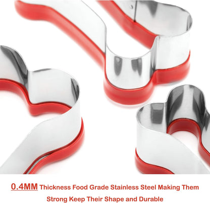 3-Piece Dog Bone Cookie Cutters Set - Dog Treats Cutters, Bone Shapes, 2.4" to 3.9" Soft PVC Coated