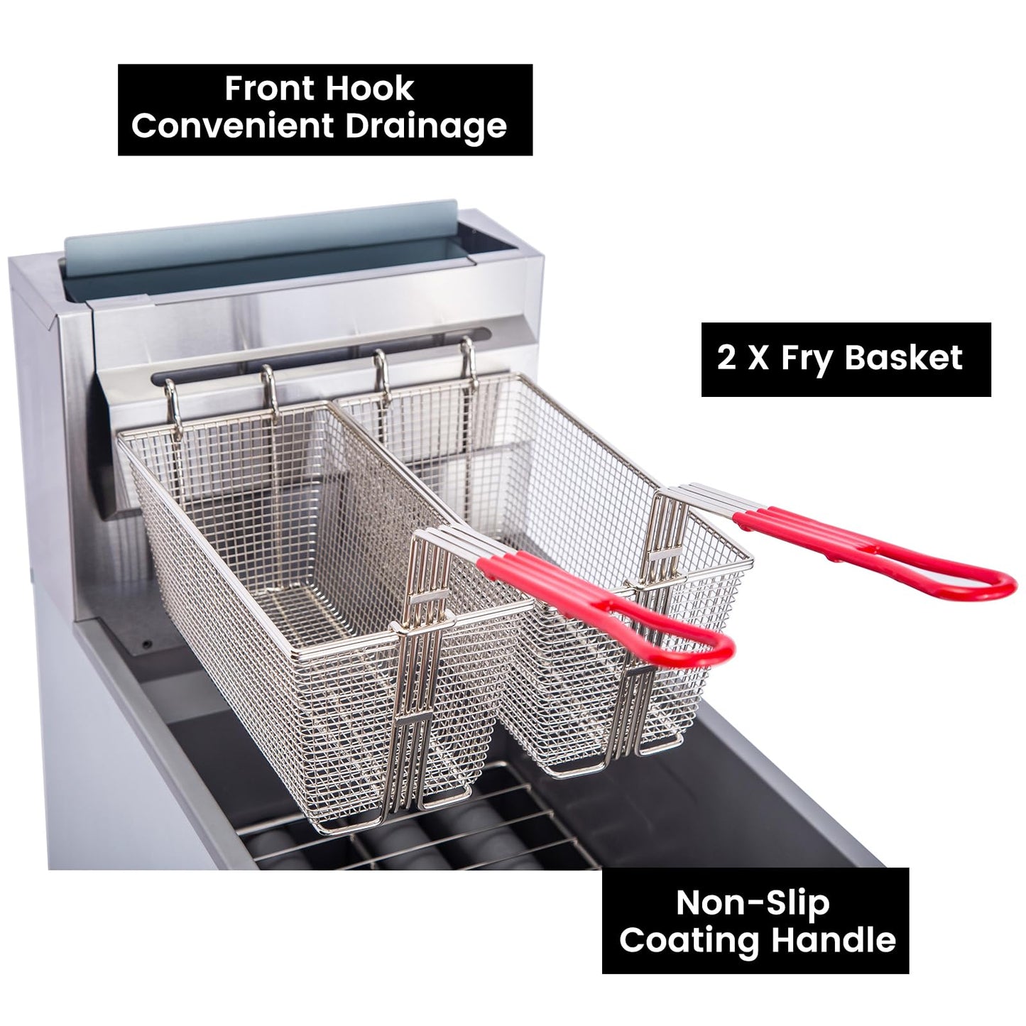 EASYROSE Gas Deep Fryer Commercial Deep Fryer with 2 Baskets 45-55 lb. Capacity 4 Tube Natural Gas Floor Fryer, 120,000 BTU, ETL Listed