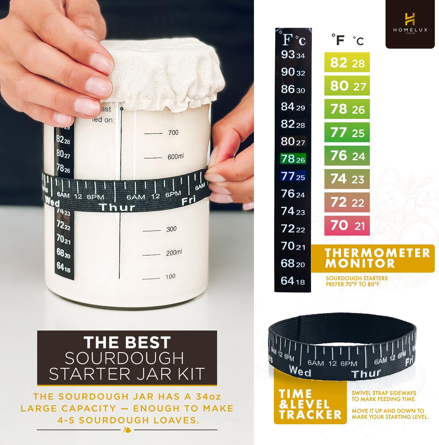 Sourdough Starter Kit, Silicone Banneton Bread Proofing Basket Set, Sourdough Bread Baking Supplies, Bread Making Kit for Sourdough Proofing with Bread Baking Bowl for Artisan Breads (Yellow)