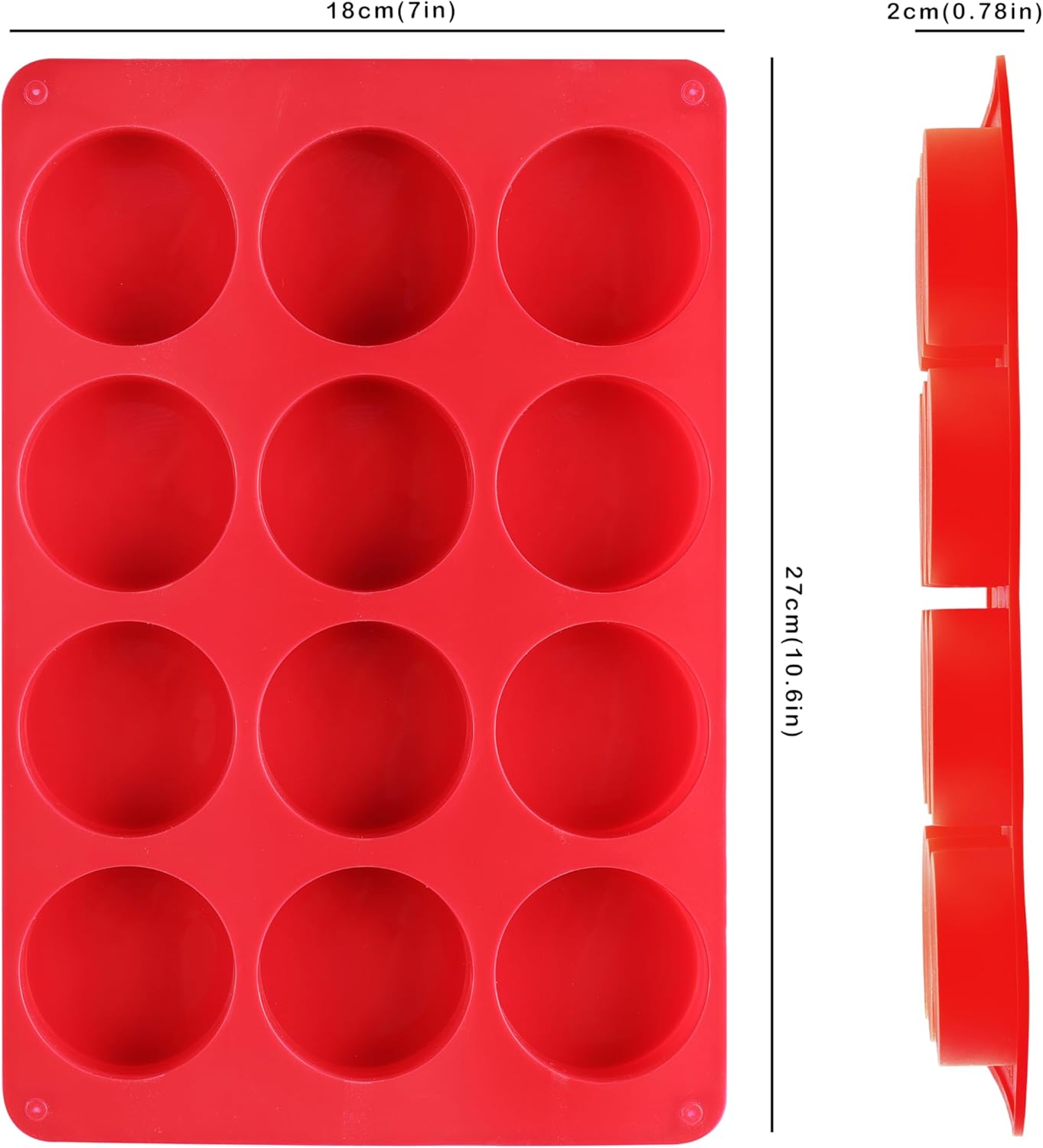 2PCS Silicone Cookie Chocolate Molds, Vituer 12-Cavity Round Silicone Baking Mold for Oreo, Candy, Chocolate, Cookie, Mini Cake and Jelly, Dishwasher Safe (Red+ Orange)