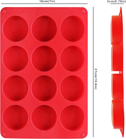 2PCS Silicone Cookie Chocolate Molds, Vituer 12-Cavity Round Silicone Baking Mold for Oreo, Candy, Chocolate, Cookie, Mini Cake and Jelly, Dishwasher Safe (Red+ Orange)