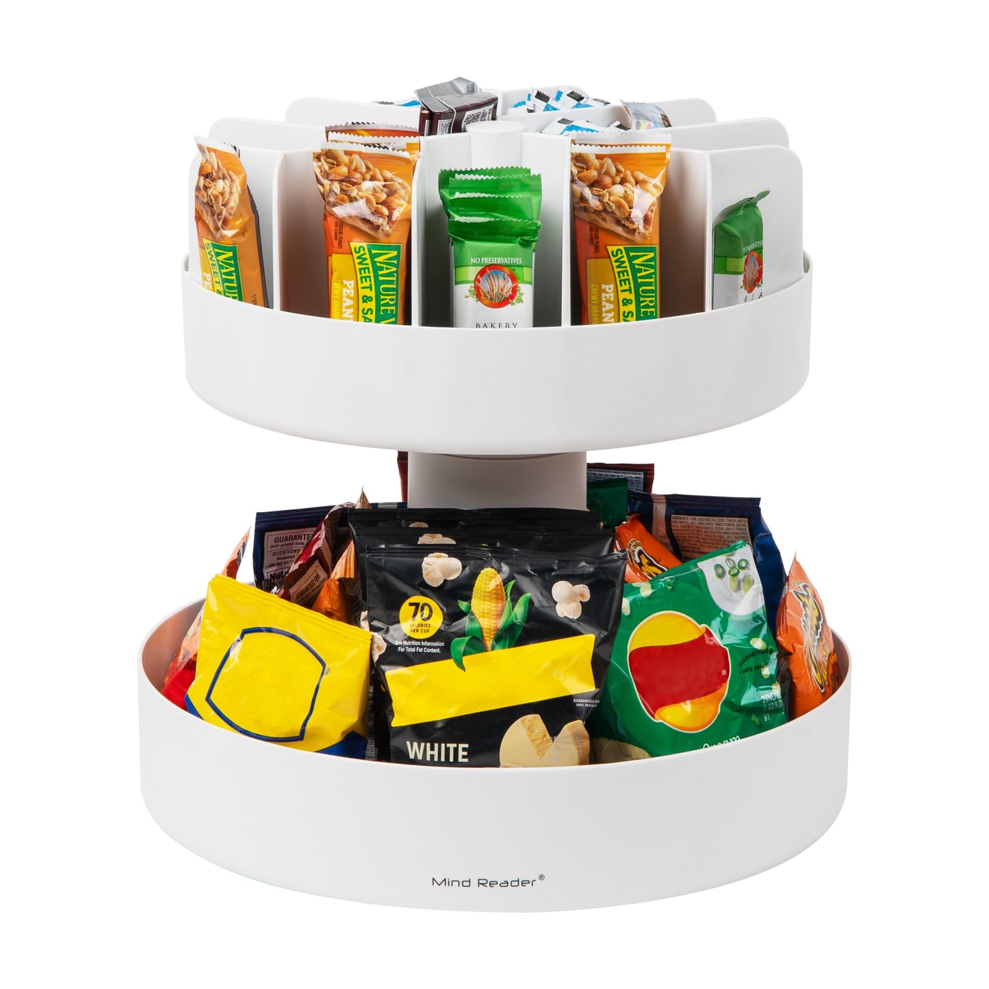 Mind Reader 2-Tier Snack Carousel, Countertop Organizer, Snack Tray, Breakroom, Kitchen, 14.25"L x 14.25"W x 14"H, Black