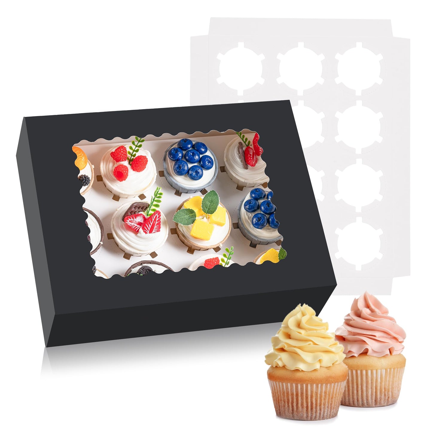 Hoewina 6PCS Cupcake Boxes - Hold 12 Count Cupcake Containers with Window, Food Grade Cupcake Holder Easy Transport and Presentation - Ideal for Cupcakes, Desserts, and More