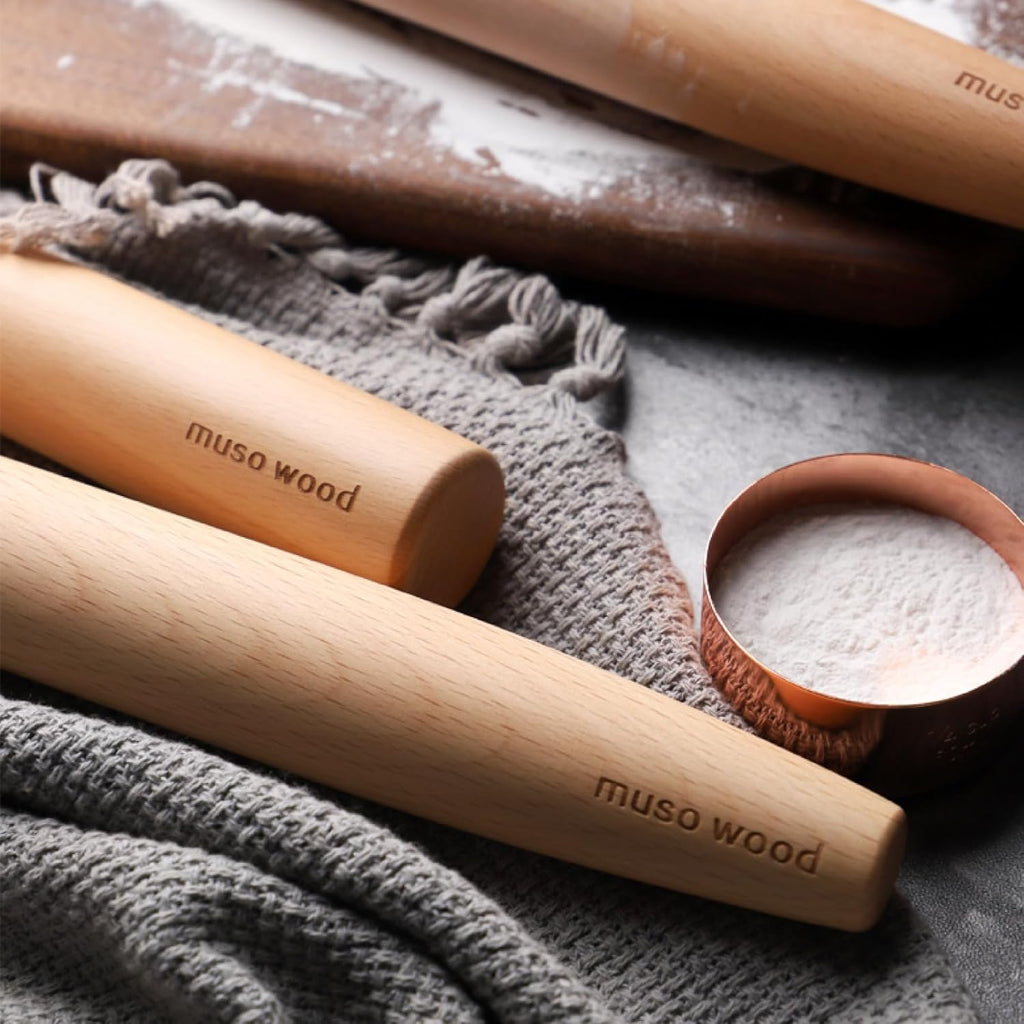 Muso Wood Wooden French Rolling Pin for Baking, Beech Wood Tapered Rolling Pin for Fondant Pie Crust Cookie Pastry(French 15.75-Inch)