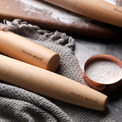 Muso Wood Wooden French Rolling Pin for Baking, Beech Wood Tapered Rolling Pin for Fondant Pie Crust Cookie Pastry(French 15.75-Inch)