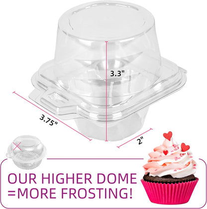 LotFancy Individual Cupcake Containers, 100 Pcs Plastic Clear Cupcake Boxes, Disposable Single Cupcake Holders with Dome Lid, Stackable Muffin Carrier for Wedding Baby Shower