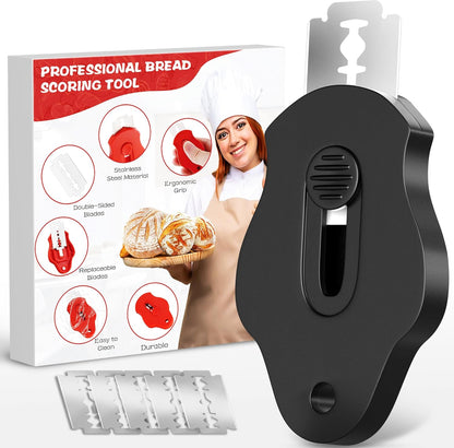 Magnetic Bread Lame Dough Scoring Tool, Professional Sourdough Scoring Tool for Sourdough Bread Baking, Bread Making Knife, Extractable Bread Scoring Tool with 5 Razor Blades&Scoring Patterns Booklet