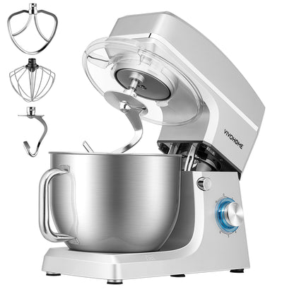 VIVOHOME 7.5 Quart Stand Mixer, 660W 6-Speed Tilt-Head Kitchen Electric Food Mixer with Beater, Dough Hook, Wire Whip, and Egg Separator, Silver