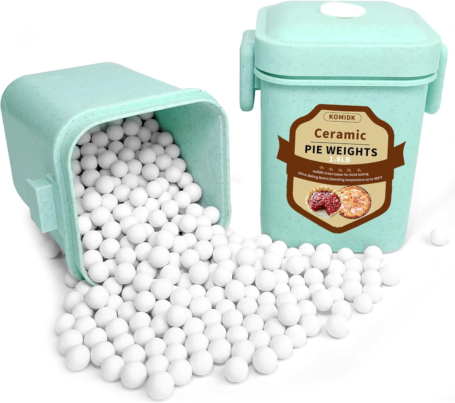 KOMIDK 1.8LB Baking Pie Crust Weights, White, Ceramic, Round