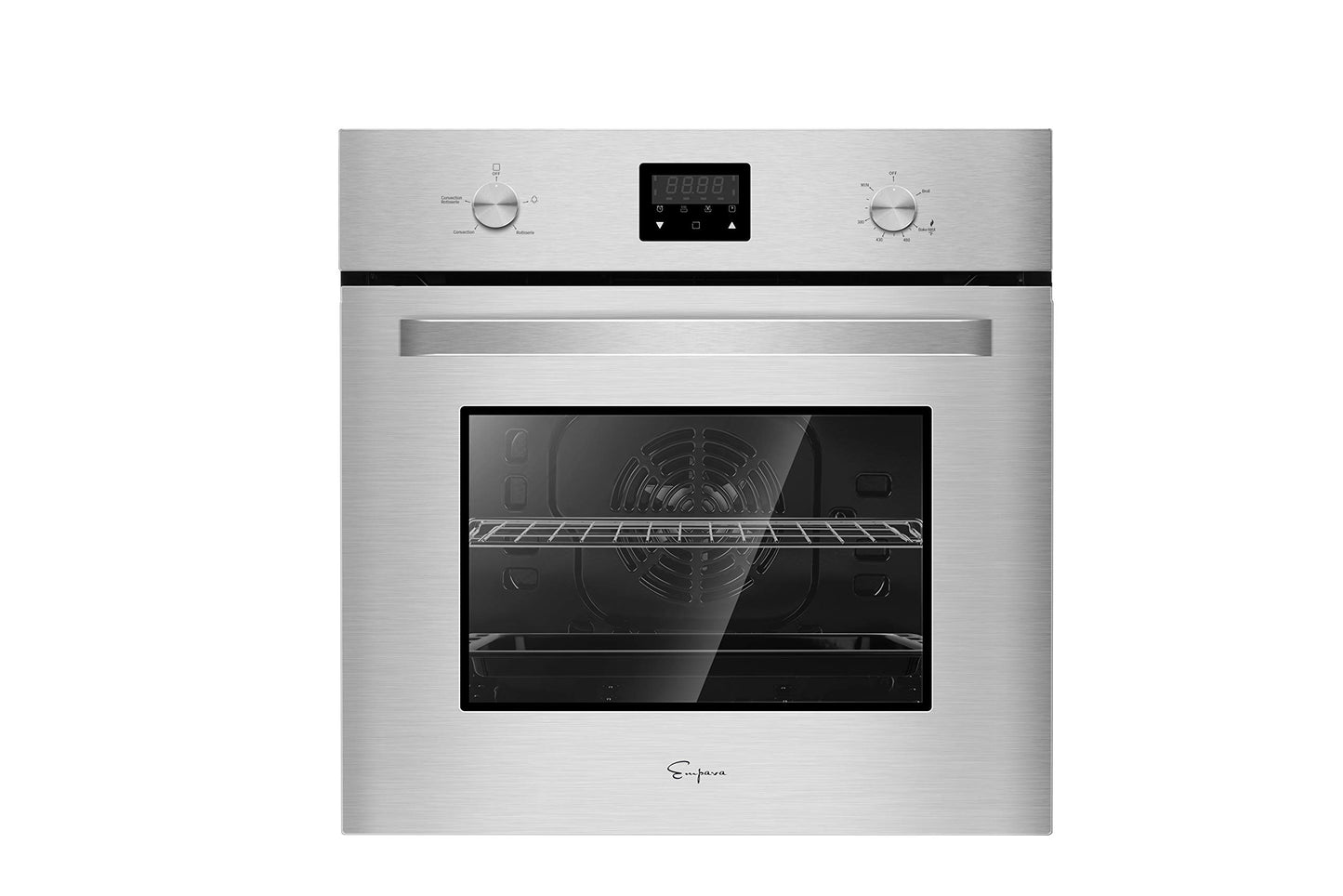 Empava 24" Single Gas Wall Oven with Bake Broil Rotisserie Functions with Mechanical Controls and Digital Timer and Convection Fan in Stainless Steel, 24 Inch