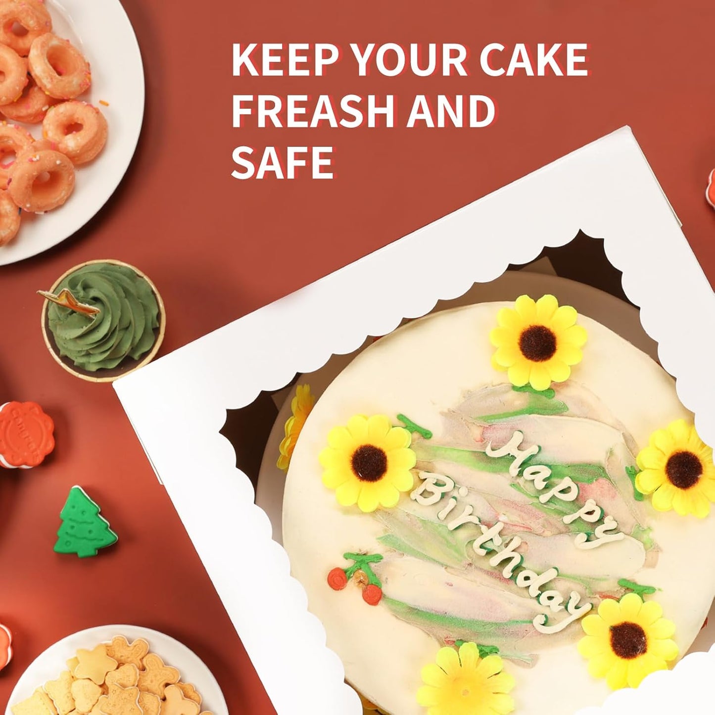 Moretoes 12 Pcs Cake Box, Tall Cake Boxes with Window in 3 Sizes 12x12x12 10x10x10 8x8x8 Inches, Bakery Boxes Disposable Carrier Take Out Container, 2 or 3 Tier for Valentine's Day Mother's Day