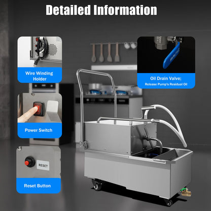 55L/14.53Gal Fryer Filter Machine, 550W Stainless Steel Deep Fryer Oil Filter Machine, Commercial Mobile Oil Filtration System, Oil Pump Flow 8.45 Gal/min, Deep Fryer Filter for Restaurant