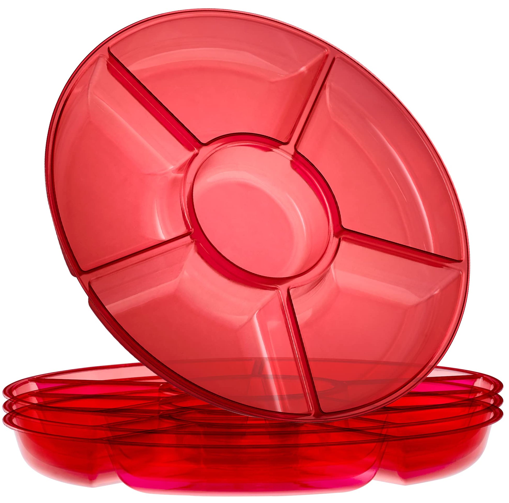 Plasticpro 6 Sectional Round Plastic Serving Tray/Platters Clear Pack of 2