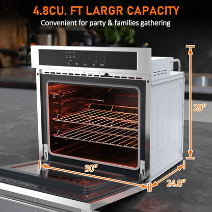 Wall Oven 30 Inch Electric Range, 4.8 Cu.Ft. Built-In Convection Oven with Broil Bake Roast Function, Safety Lock, LED Display, Touch Control, Timer, 3800W, Sliver