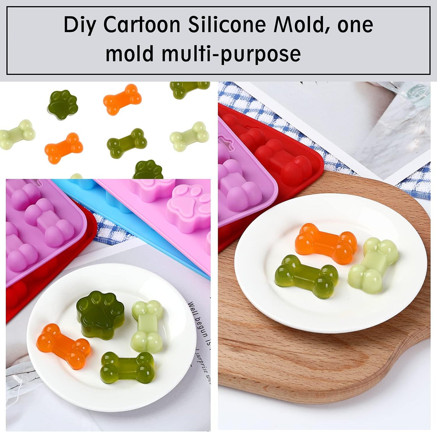 Puppy Dog Paw Bone Silicone Mold, Baking Mold, Used for Jelly, Candy, Chocolate,Ice Cube, Can Bake Dog Snack Biscuits