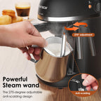 Ekspres do kawy SOWTECH, 3,5-barowy ekspres do espresso i cappuccino ze spieniaczem do mleka, 1-4 filiżanek przenośny ekspres do kawy do latte, cappuccino, 800 W, czarny