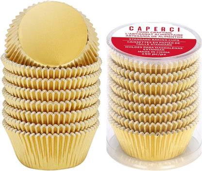 Caperci Standard Cupcake Liners Gold Foil Muffin Baking Cups 150-Pack - Premium Greaseproof & Sturdy Cupcake Papers