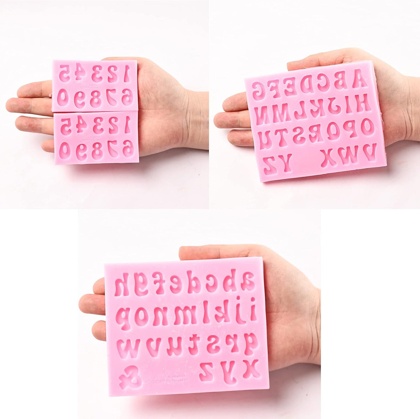 Letters Molds and Numbers Molds, Silicone Fondant Mold Chocolate Molds, 0-9 Number and 26 Letters Silicone Molds for Baking Desserts and Cake Decoration (4 pack)