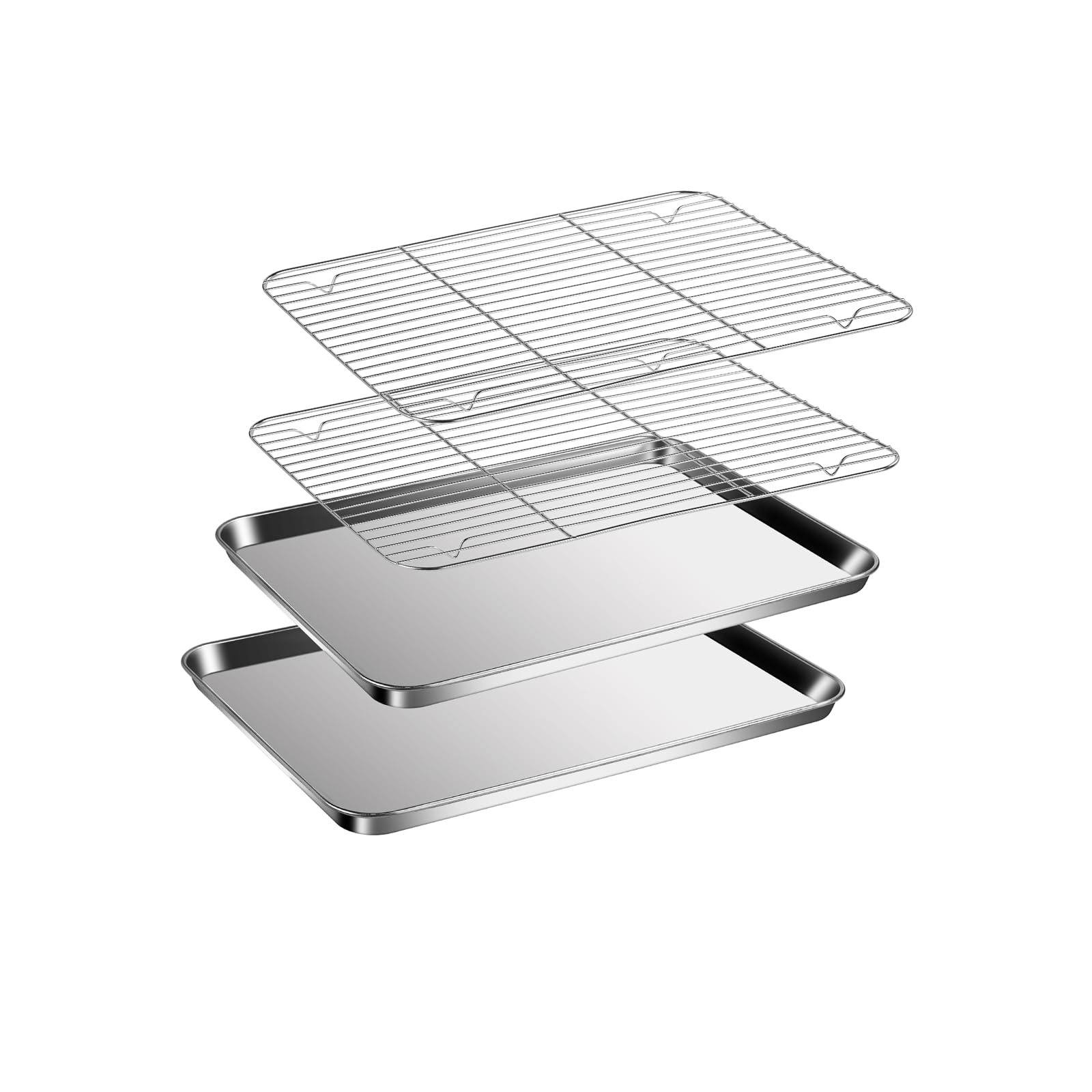 Baking Sheet with Racks Set [2 Sheets + 2 Racks], Stainless Steel Baking Sheets with Cooling Racks, Nonstick Pan, Warp Proof & Rust Proof & Easy to Clean, Size 12 X 10 X 1 Inch