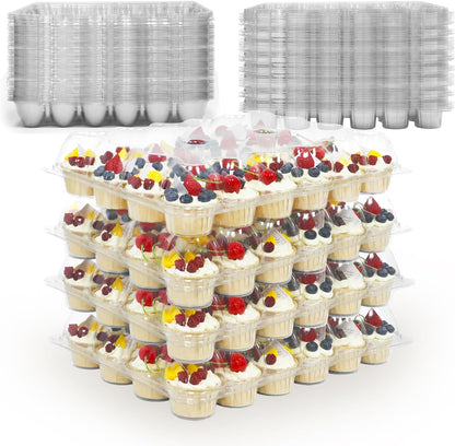 24 Count x 10 Sets Plastic Cupcake Containers, Durable and BPA-Free Cupcake Holder with Lid for Easy Transport Storage, Stackable Clear Cupcake Carriers, Reusable Dessert Boxes