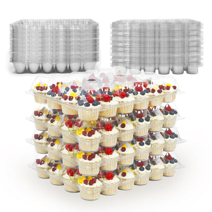 24 Count x 10 Sets Plastic Cupcake Containers, Durable and BPA-Free Cupcake Holder with Lid for Easy Transport Storage, Stackable Clear Cupcake Carriers, Reusable Dessert Boxes